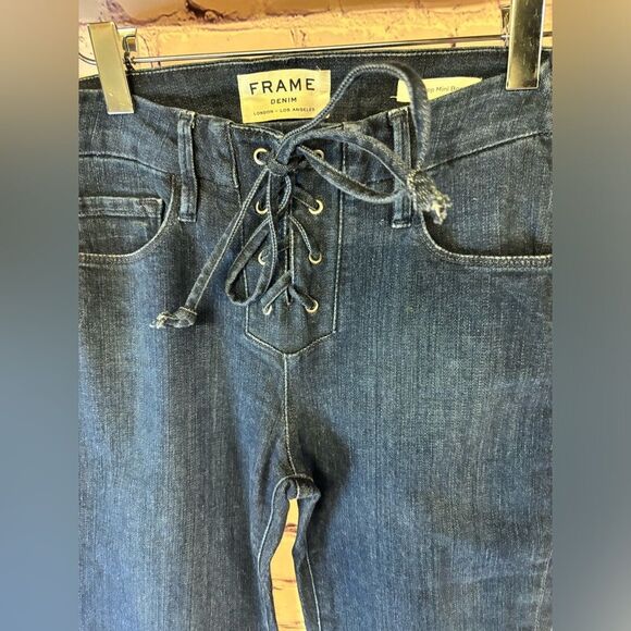 FRAME Denim Le Crop Mini Boot Lace Up Front Side Zip Boho Grunge Jeans Size 25 - Picture 4 of 11